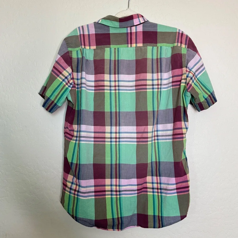 Polo Ralph Lauren Mens Cotton Shirt M Green Plaid Short Sleeve Madras Preppy
